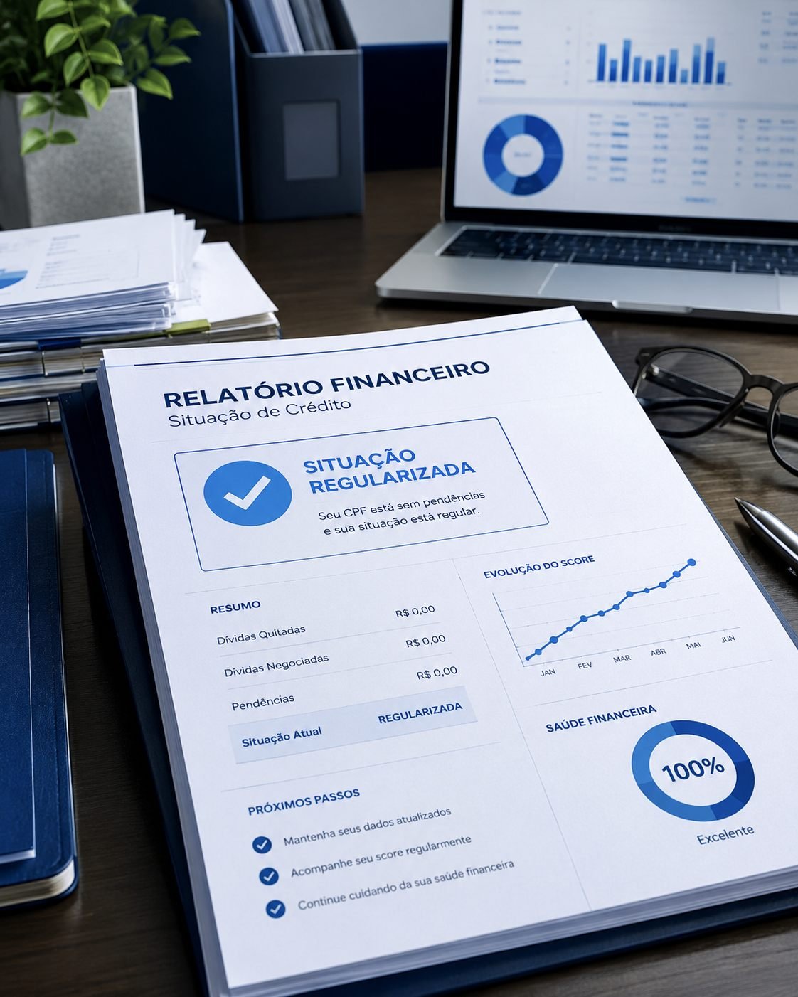 Relatório com a situação de crédito regularizada de um associado da Habilita Brasil